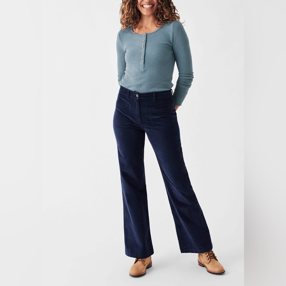Faherty Patch Pocket Organic Cotton Corduroy Pants Navy Blue Womens